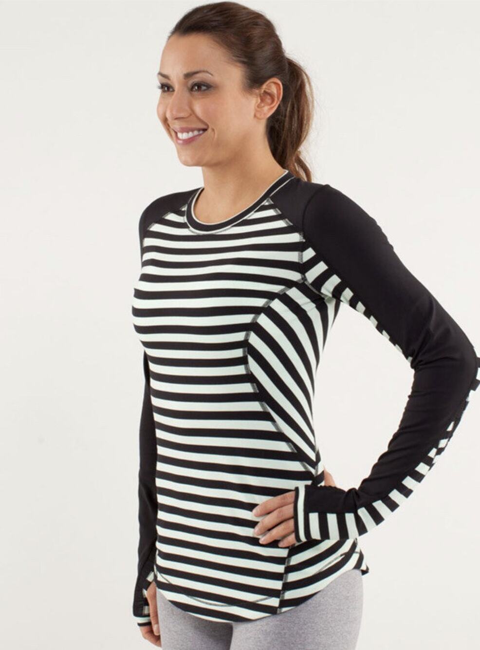 Lululemon Run: Reflect Long Sleeve Sea Stripe Mint Moment Black/Black Women’s 4